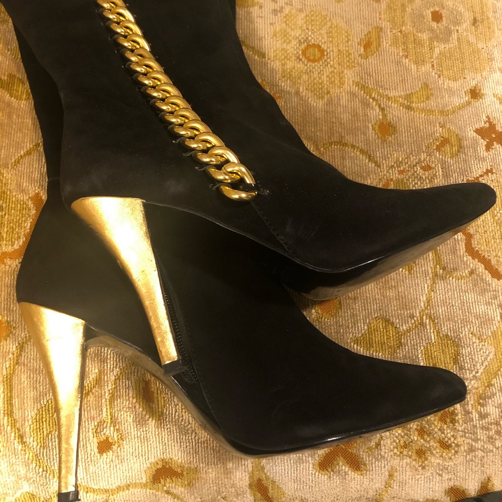 SOLD Colin Stuart Black And Gold Suede Chain Boots